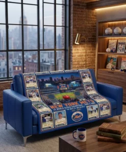 New York Mets Citi Field 2x World Series Champions Legends Facsimile Signatures Fleece Throw Blanket - Front View Main Mockup