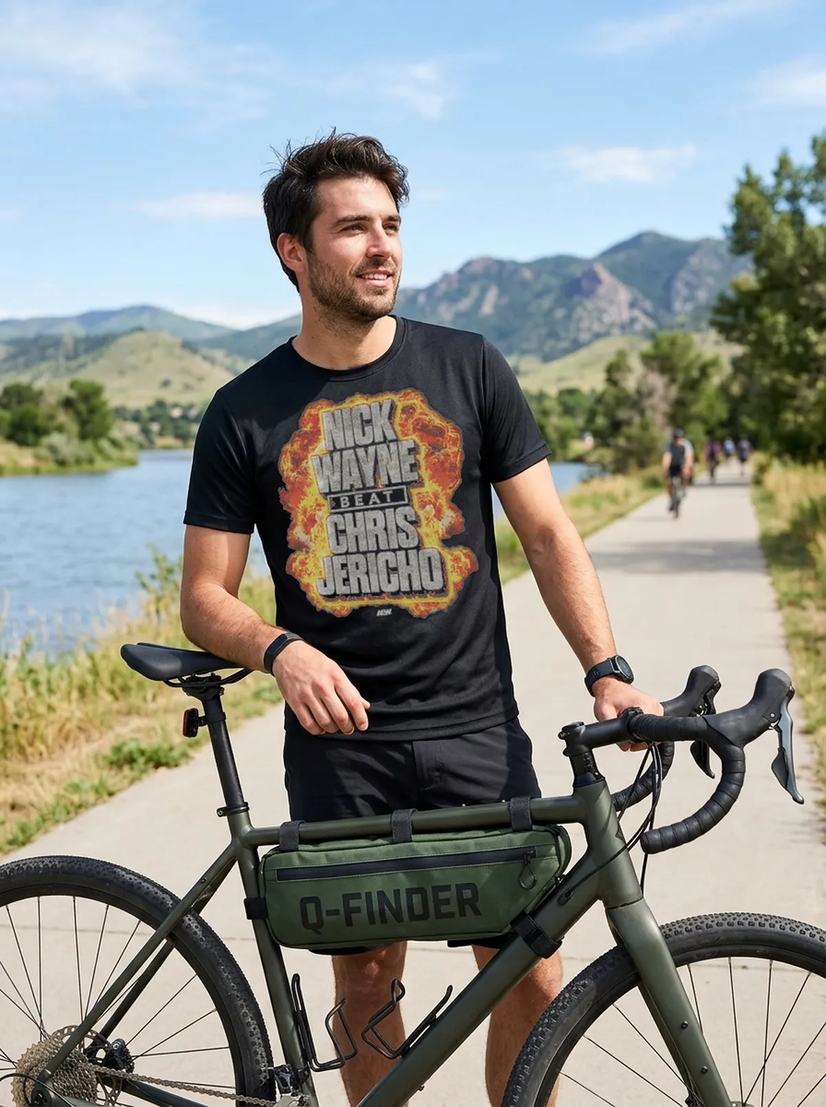 nick wayne nick wayne beat chris jericho black tshirt gravel bike Nick Wayne - Nick Wayne Beat Chris Jericho T-Shirt - Front View Main Mockup