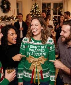 not wrapped by accident kinky elf ribbon gag gift christmas sweater