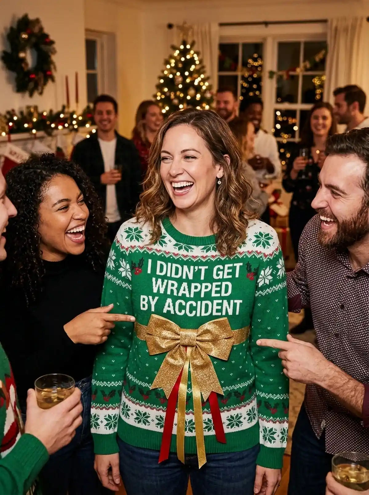 Not Wrapped By Accident Kinky Elf Ribbon Gag Gift Christmas Sweater - Design Preview