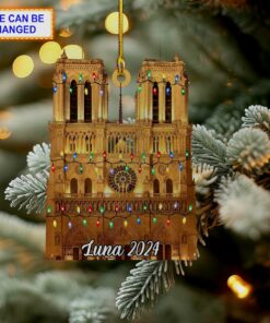 notre dame cathedral paris christmas lights architecture holiday ornament 1