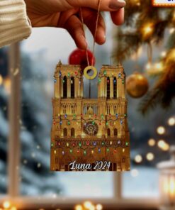 notre dame cathedral paris christmas lights architecture holiday ornament 2