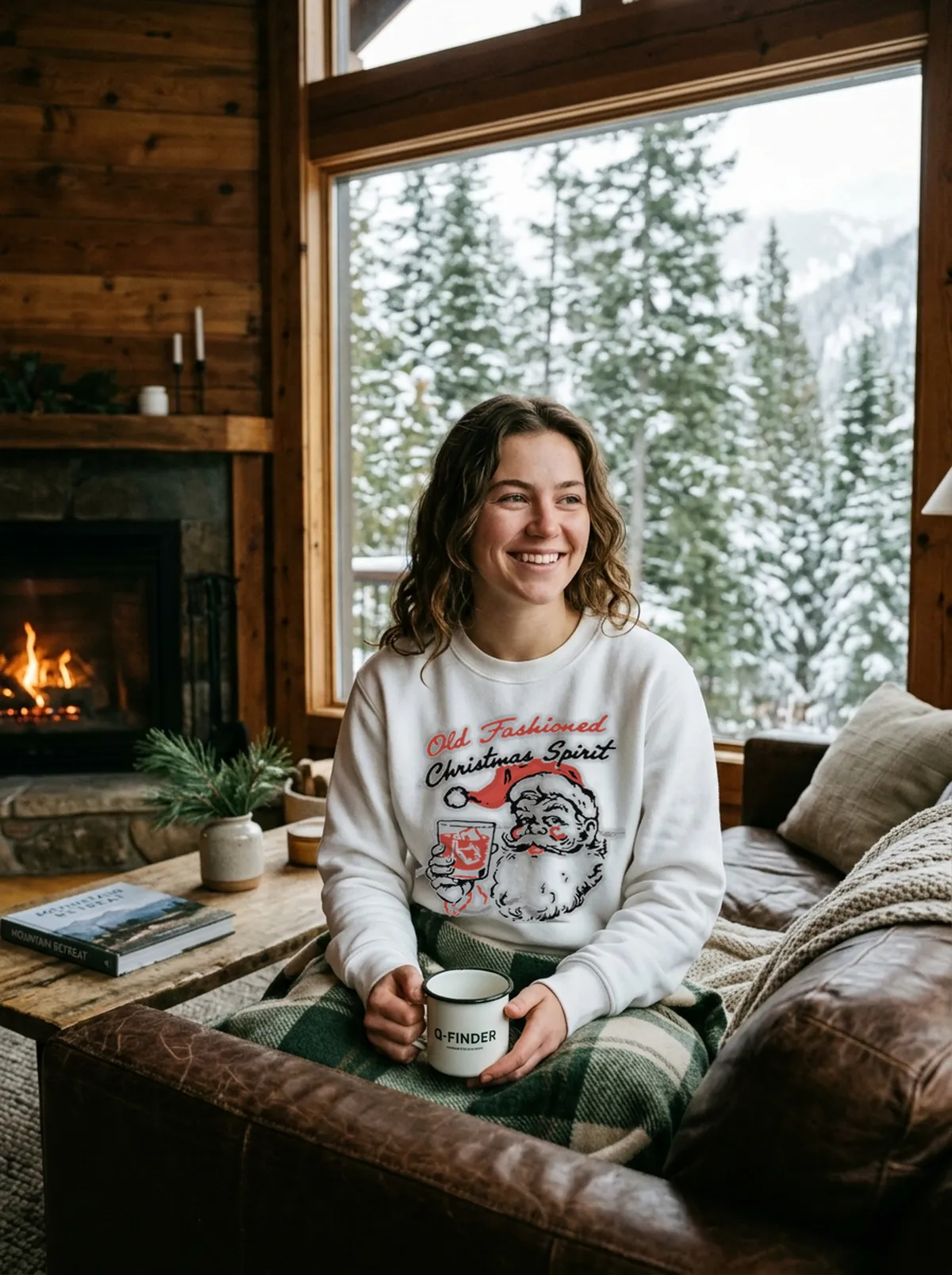 old fashioned christmas spirit white sweatshirt cabin Old Fashioned Christmas Spirit T-Shirt - Close-up Graphic Detail Mockup