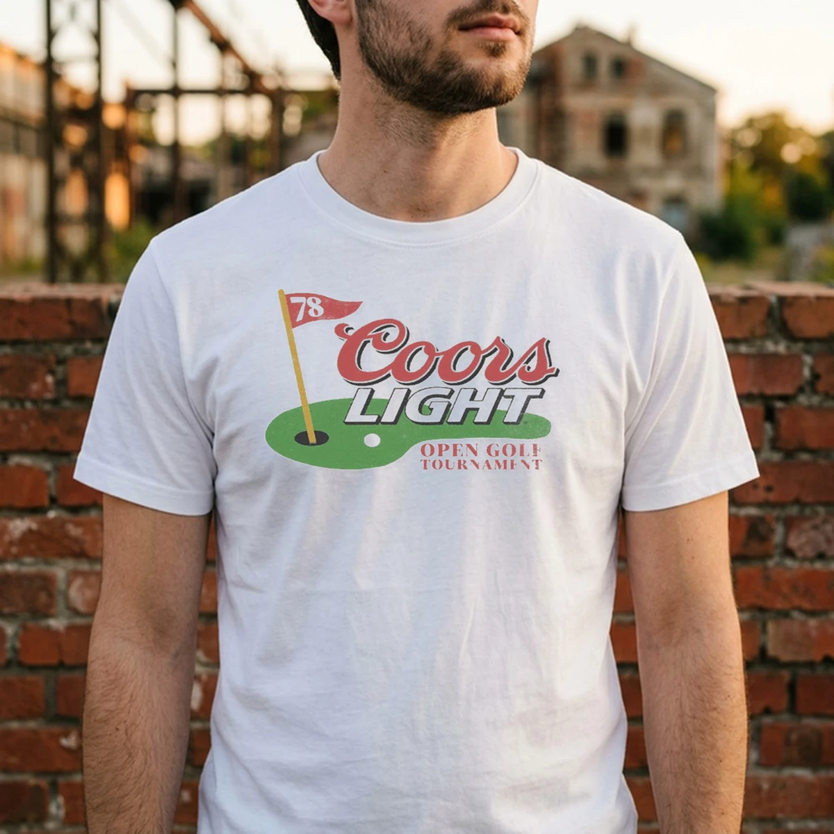 open golf tournament coors light tshirt white male3 Open Golf Tournament Coors Light T-Shirt - Front View Main Mockup