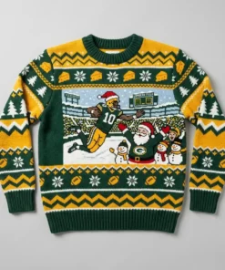 Packers Lambeau Leap Frozen Tundra Holiday Ugly Christmas Sweater - Front View Main Mockup