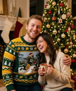 Packers Lambeau Leap Frozen Tundra Holiday Ugly Christmas Sweater - Lifestyle Model Mockup