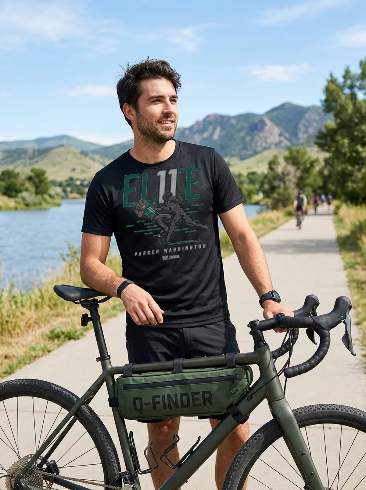 parker washington jacksonville elite wht black tshirt gravel bike Parker Washington Jacksonville Elite WHT Shirt - Front View Main Mockup