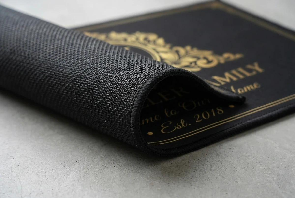 Personalized Monogram Initial Family Name Elegant Black And Gold Doormat - Design Preview