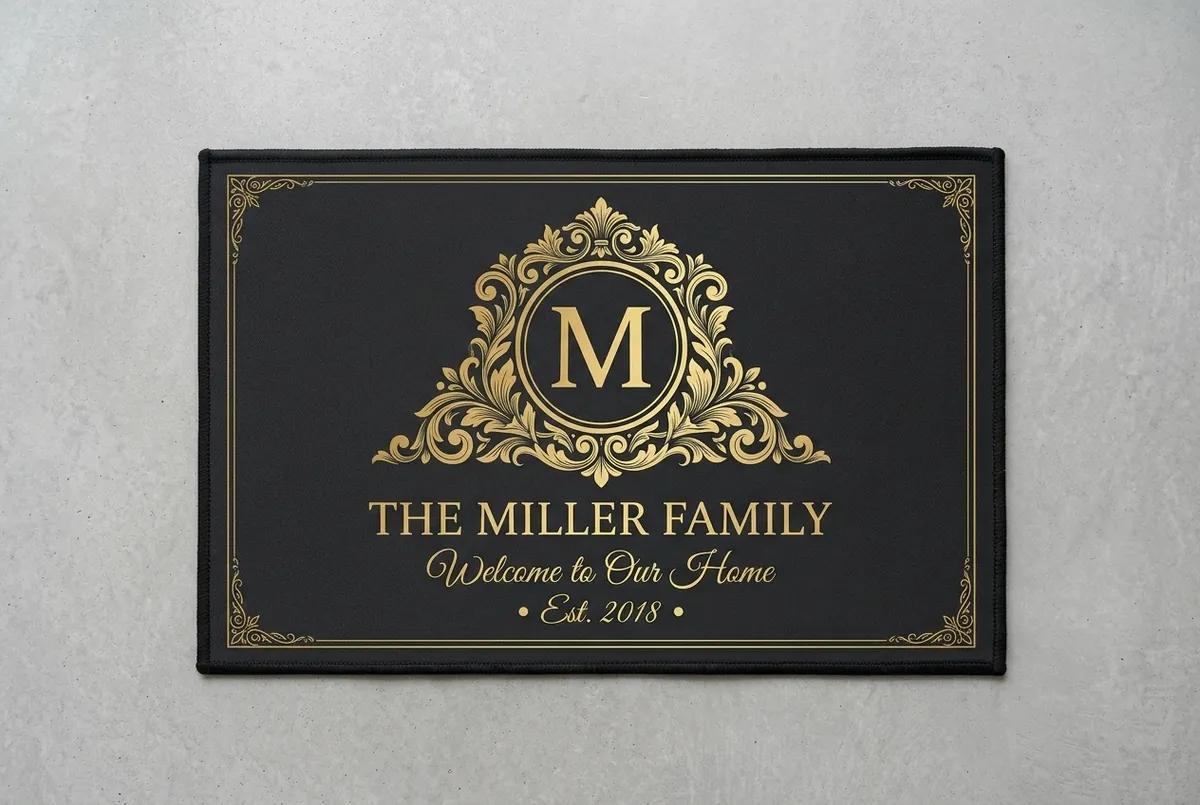 personalized monogram initial family name elegant black and gold doormat personalized monogram initial family name elegant black and gold doormat