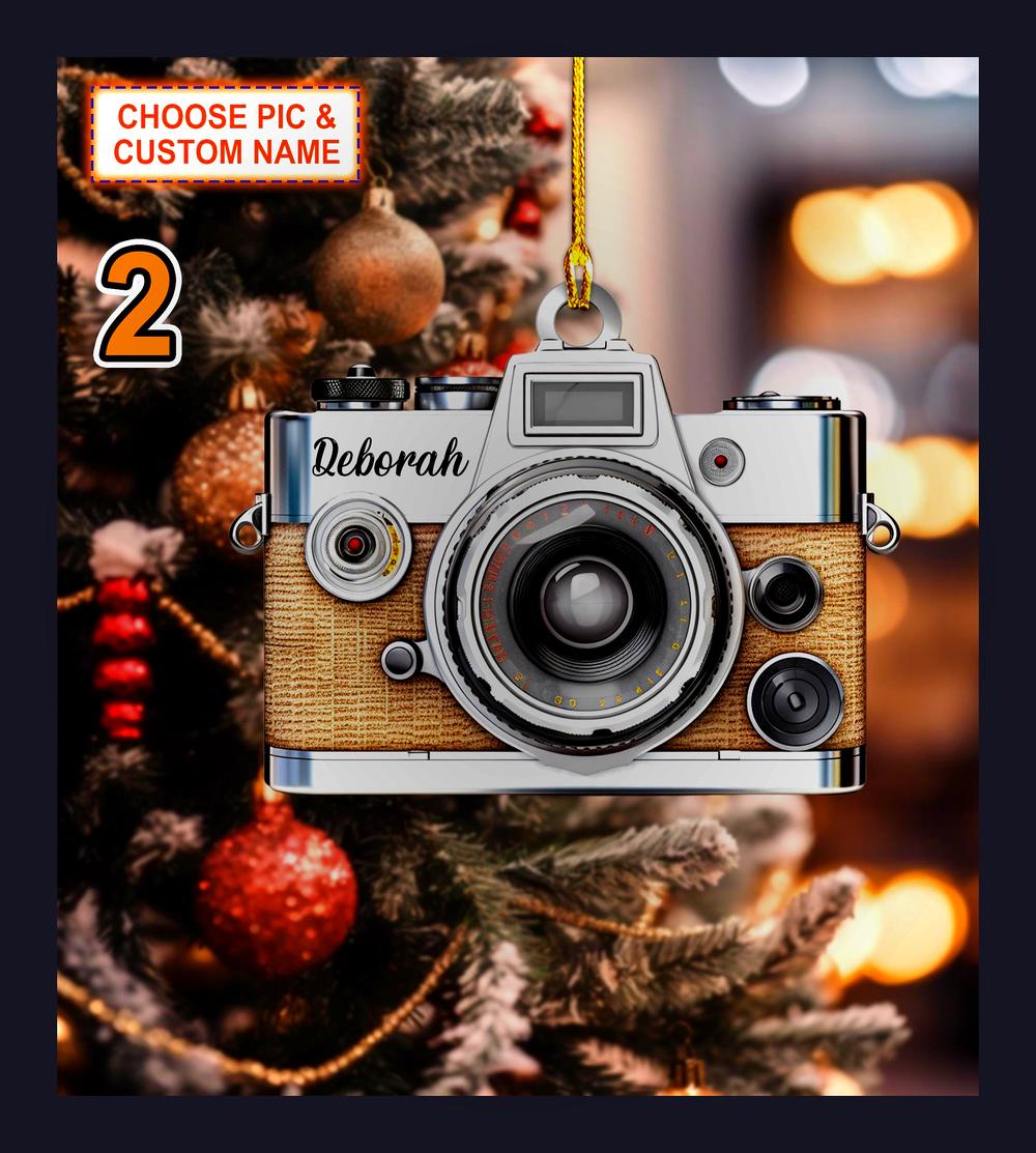 Photographer Vintage Camera Flat 2D Acrylic Christmas Tree Ornament - Design Preview