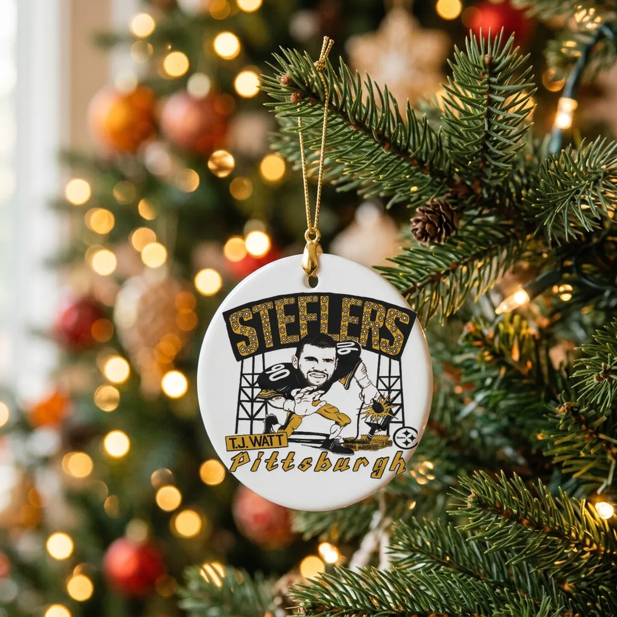 pittsburgh steelers tj watt plug ornament Pittsburgh Steelers TJ Watt Plug T-Shirt - Lifestyle Model Mockup