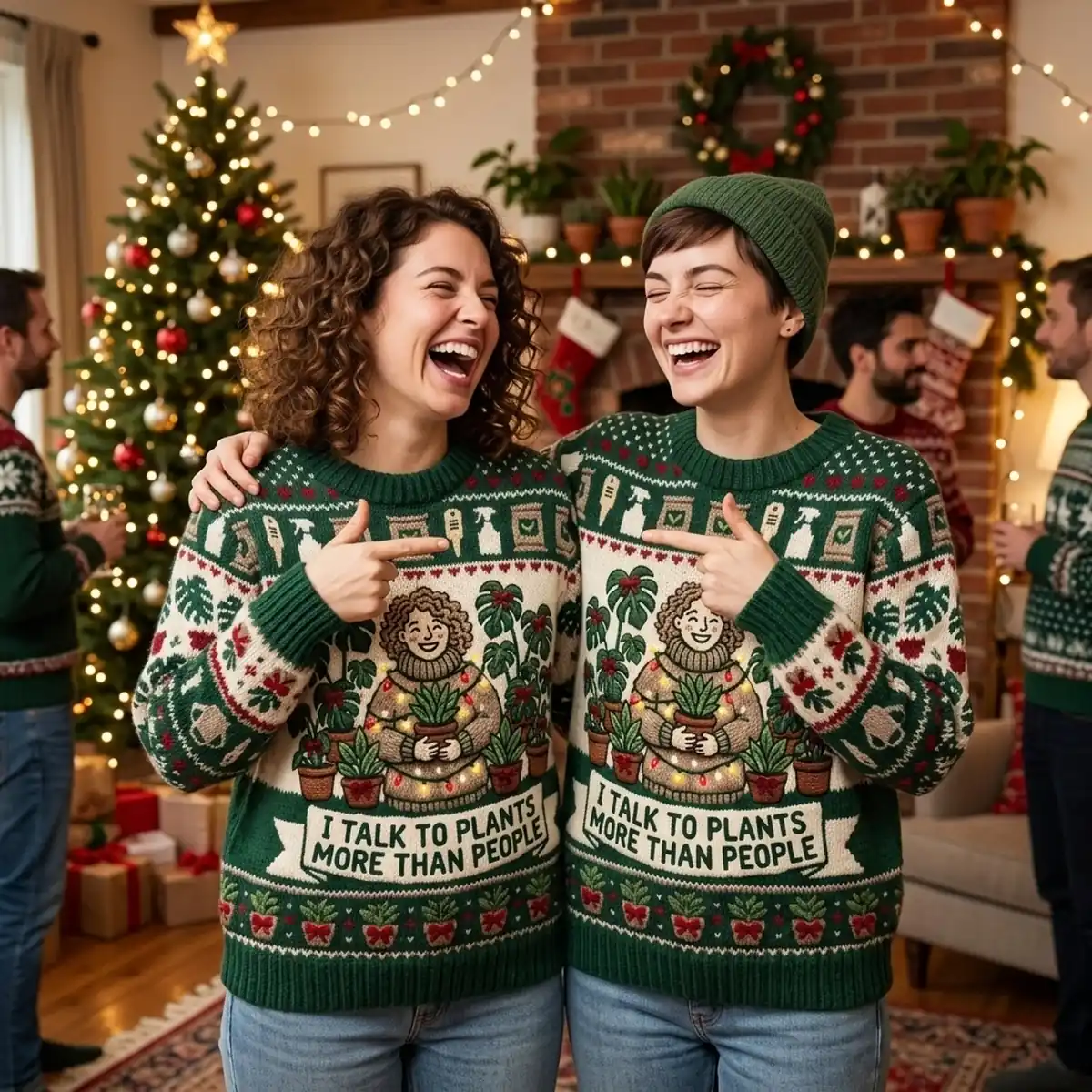 Plant Parent Talking To Fifty Monsteras Holiday Ugly Christmas Sweater - Design Preview