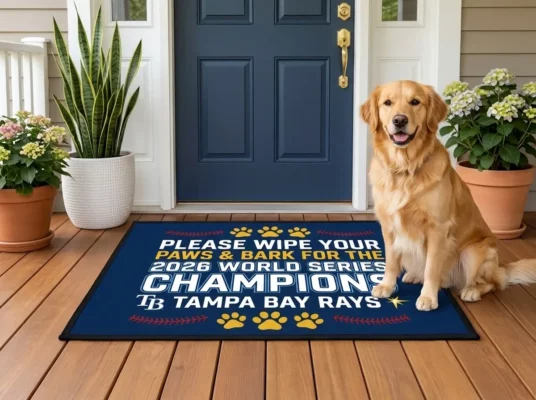 Please Wipe Your Paws And Bark For The 2026 World Champions Rays Doormat - Front View Main Mockup