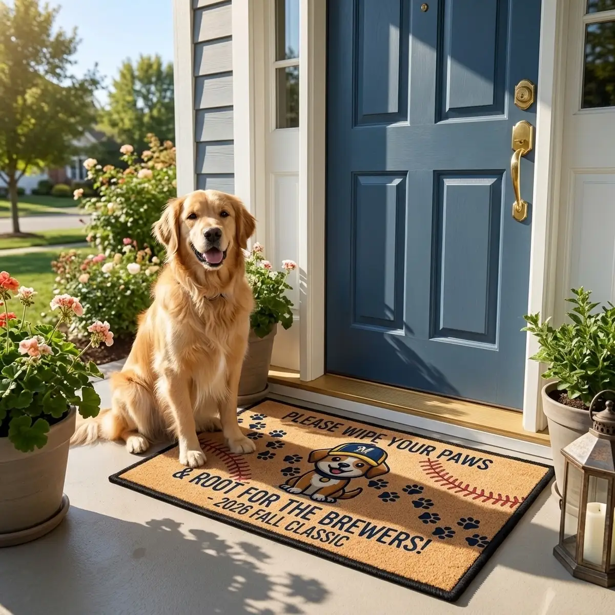 please wipe your paws and root for the brewers milwaukee 2026 doormat mockup 2 Please Wipe Your Paws And Root For The Brewers Milwaukee 2026 Doormat - Front View Main Mockup