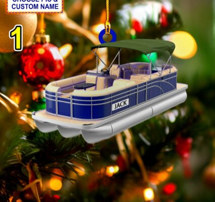 pontoon boat lake life boating flat 2d acrylic christmas tree ornament 1