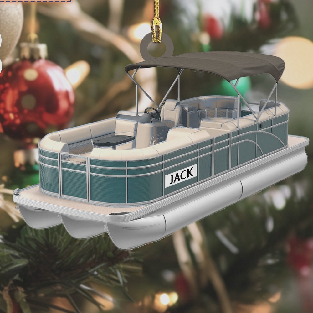 Pontoon Boat Lake Life Boating Flat 2D Acrylic Christmas Tree Ornament - Design Preview