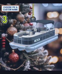 pontoon boat lake life boating flat 2d acrylic christmas tree ornament 3