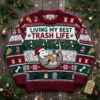 Possum Hanging From Garland Living My Best Trash Life Ugly Christmas Sweater - Front View Main Mockup