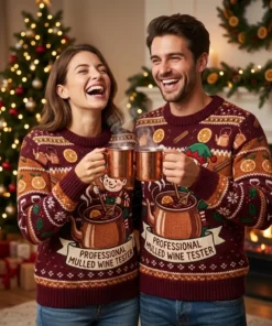 Professional Mulled Wine Quality Control Tester Elf Ugly Christmas Sweater - Lifestyle Model Mockup