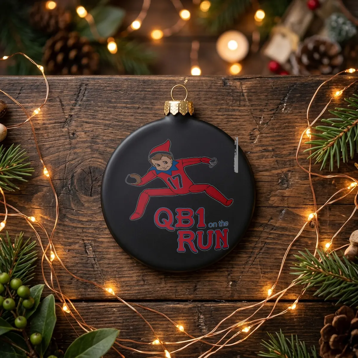 qb1 on the run black ornament qb1 on the run black ornament