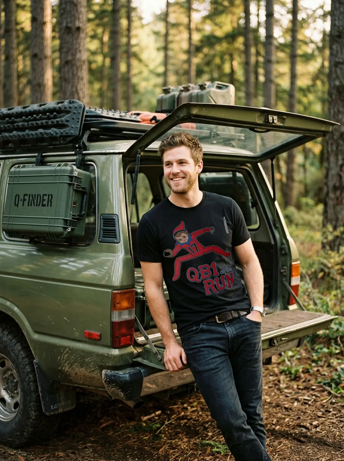 qb1 on the run black tshirt jeep tailgate qb1 on the run black tshirt jeep tailgate