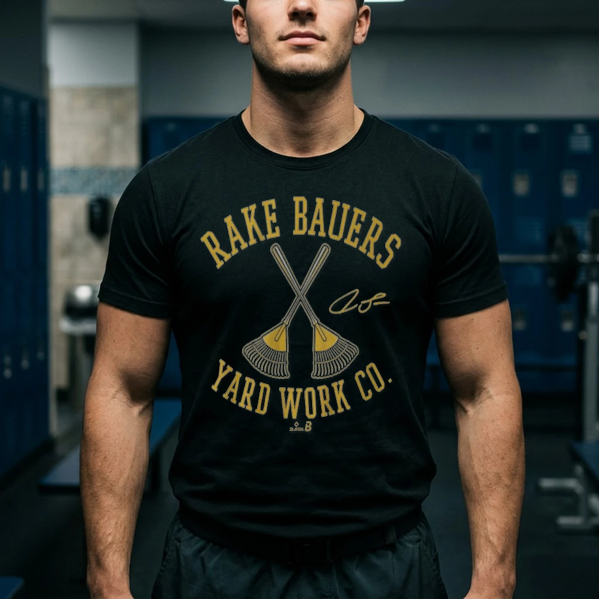 rake bauers yard work co tshirt black male3 Rake Bauers Yard Work Co Shirt Ornament - Back or Alternative Angle Mockup