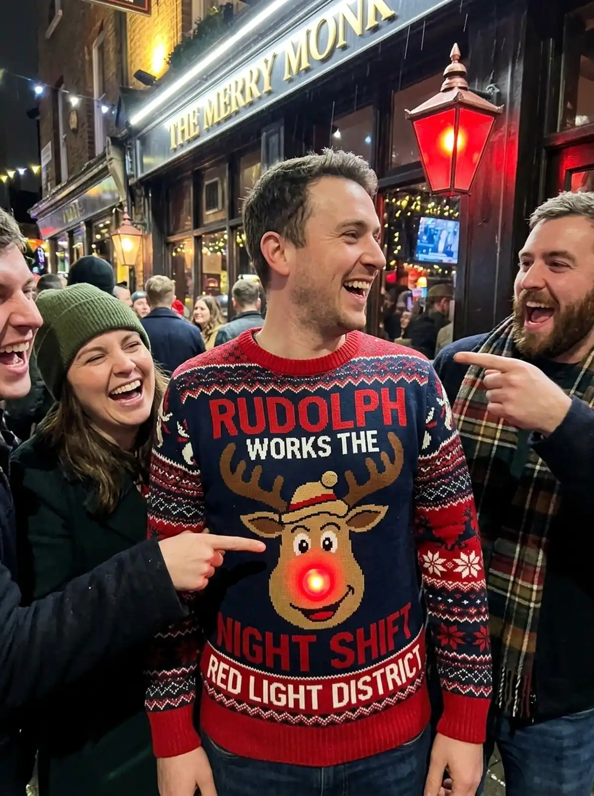 Red Light District Rudolph 24 Hour Naughty Adult Christmas Sweater - Design Preview