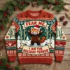 Red Panda Threat Posture Hands Up Holiday Drama Ugly Christmas Sweater - Front View Main Mockup