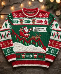 Reindeer Sleigh Stock Chart Buying The Christmas Dip Ugly Christmas Sweater - Front View Main Mockup