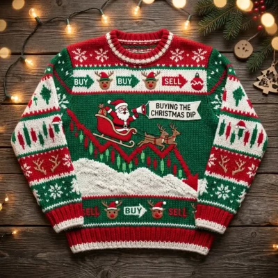 Reindeer Sleigh Stock Chart Buying The Christmas Dip Ugly Christmas Sweater - Front View Main Mockup