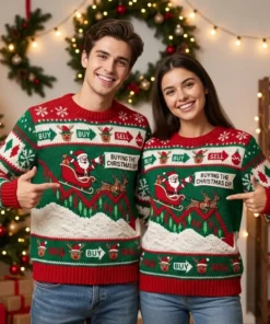Reindeer Sleigh Stock Chart Buying The Christmas Dip Ugly Christmas Sweater - Lifestyle Model Mockup