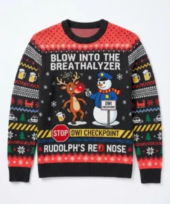 reindeer walk of shame rudolph red nose dwi ugly christmas sweater 1