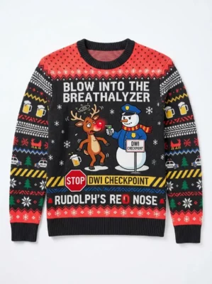 reindeer walk of shame rudolph red nose dwi ugly christmas sweater 1