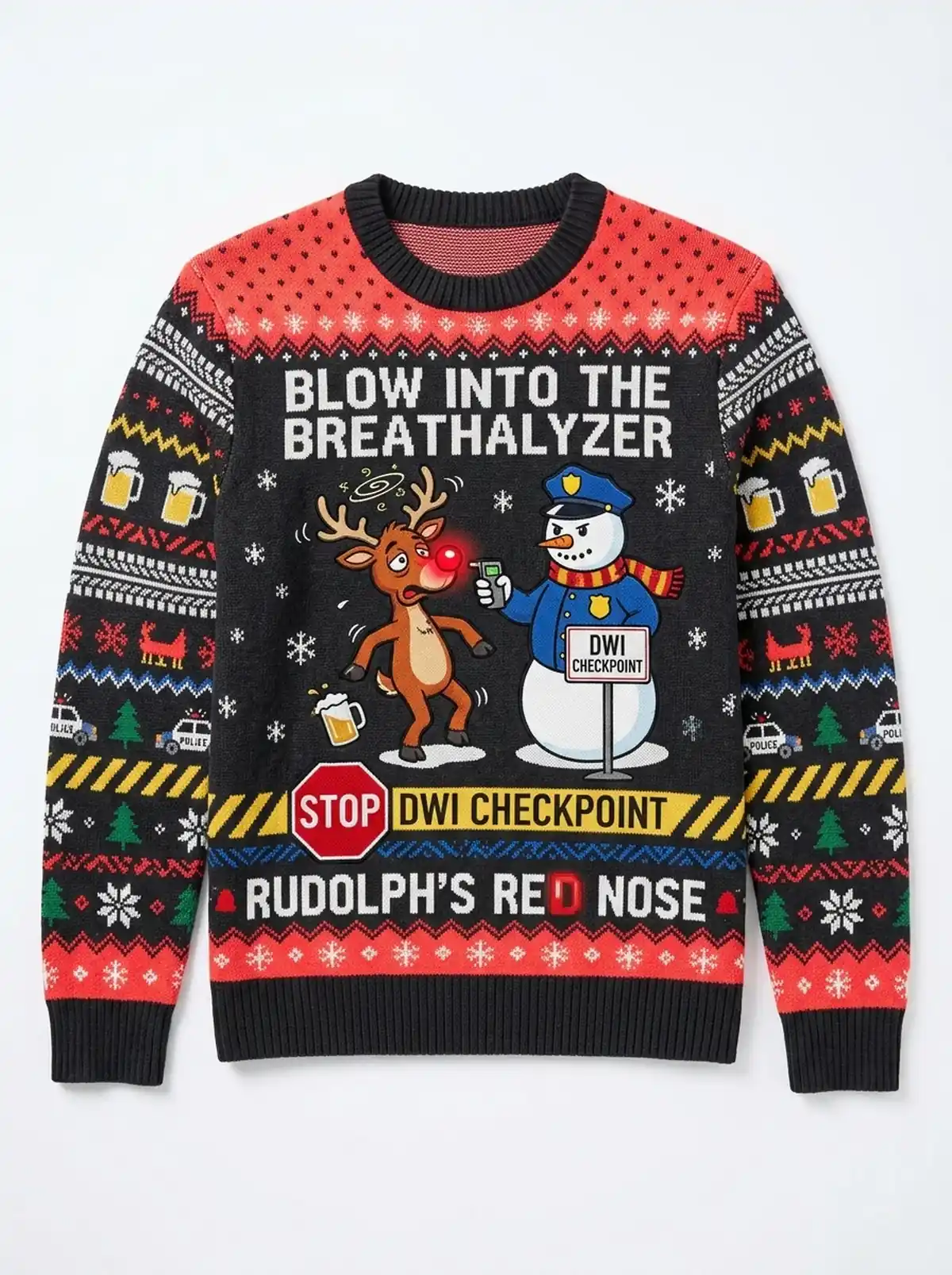 reindeer walk of shame rudolph red nose dwi ugly christmas sweater 1 reindeer walk of shame rudolph red nose dwi ugly christmas sweater 1