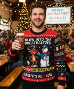 reindeer walk of shame rudolph red nose dwi ugly christmas sweater 2