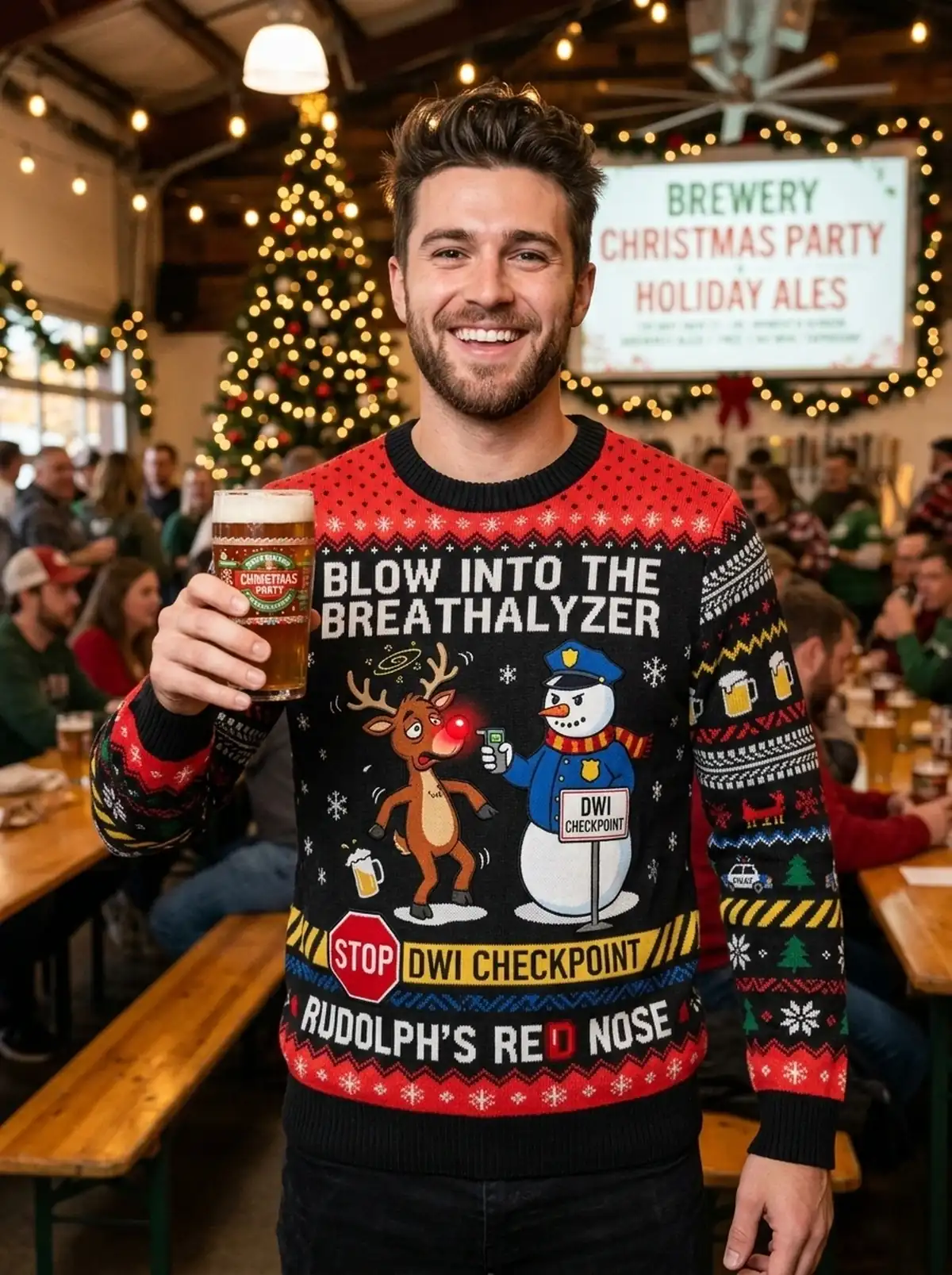 Reindeer Walk Of Shame Rudolph Red Nose DWI Ugly Christmas Sweater - Design Preview