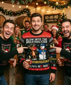 reindeer walk of shame rudolph red nose dwi ugly christmas sweater 3