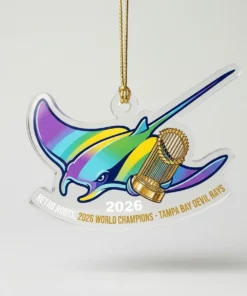 Retro Devil Rays 1998 Gradient 2026 World Champions Die-Cut Acrylic Ornament - Front View Main Mockup