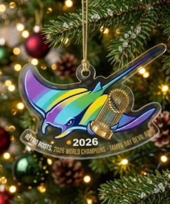 Retro Devil Rays 1998 Gradient 2026 World Champions Die-Cut Acrylic Ornament - Lifestyle Model Mockup