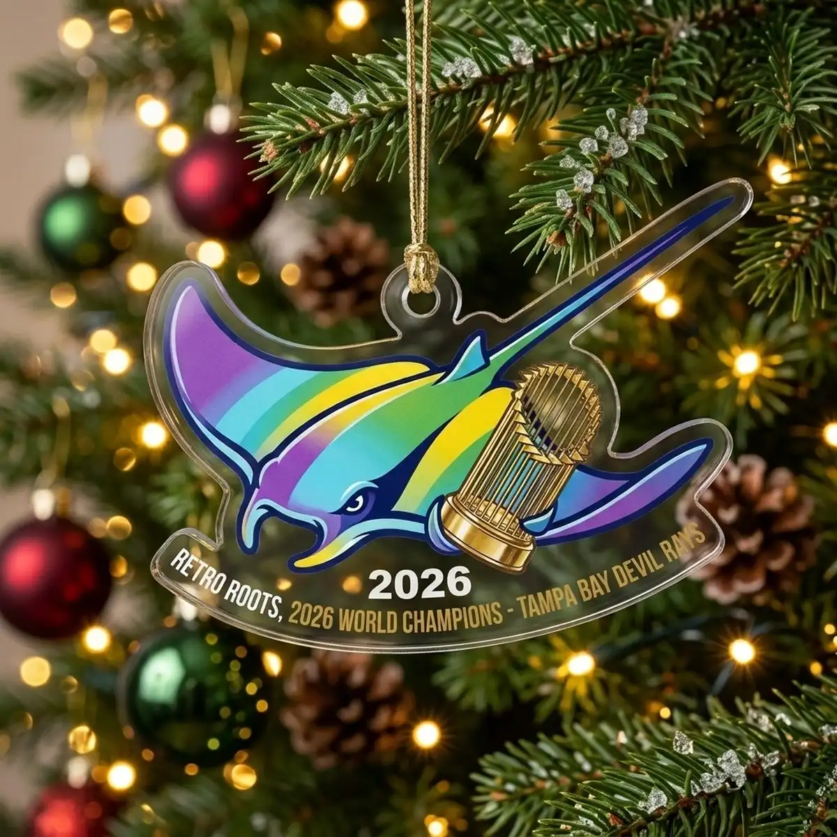 Retro Devil Rays 1998 Gradient 2026 World Champions Die-Cut Acrylic Ornament - Design Preview