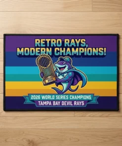 Retro Devil Rays 1998 Gradient 2026 World Series Champions Welcome Doormat - Lifestyle Model Mockup