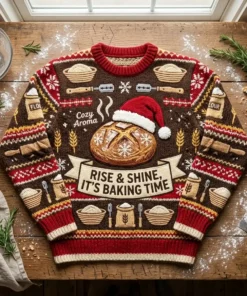 Rise And Shine Crusty Sourdough Boule Ugly Christmas Sweater - Front View Main Mockup