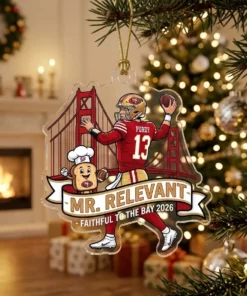 San Francisco 49ers Brock Purdy Mr Relevant Faithful 2026 Custom Acrylic Ornament - Lifestyle Model Mockup