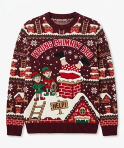 santa chimney stuck pants down emergency rescue ugly christmas sweater 1