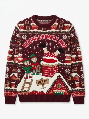 santa chimney stuck pants down emergency rescue ugly christmas sweater 1