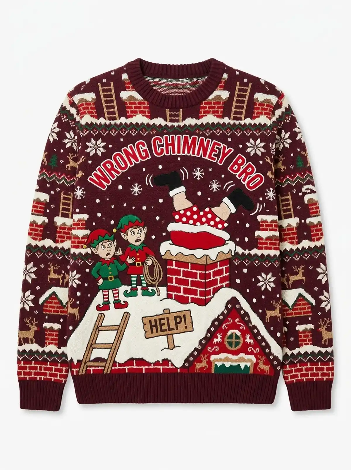 santa chimney stuck pants down emergency rescue ugly christmas sweater 1 santa chimney stuck pants down emergency rescue ugly christmas sweater 1