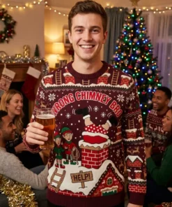 santa chimney stuck pants down emergency rescue ugly christmas sweater 2