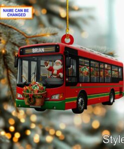santa claus driving city transit bus holiday tree hanging decor ornament 1