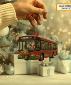 santa claus driving city transit bus holiday tree hanging decor ornament 2