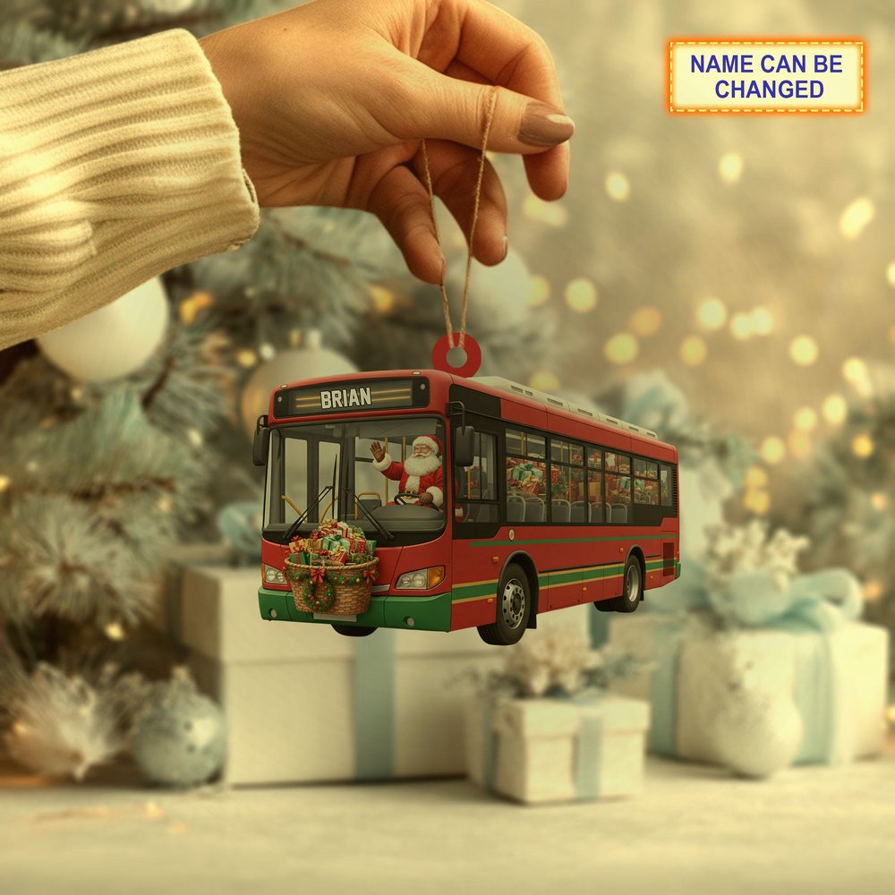Santa Claus Driving City Transit Bus Holiday Tree Hanging Decor Ornament - Design Preview